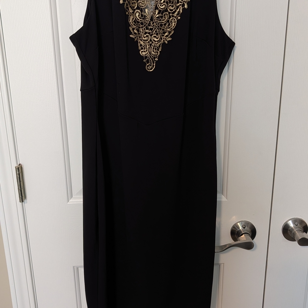 Thalia Sodi Black Maxi Dress with Gold Embellished Neckline